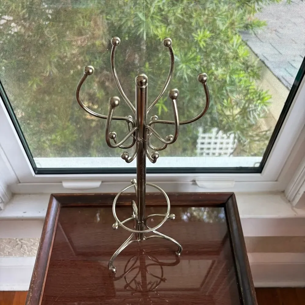 Vintage Silver Tone Mini Coat Rack Jewelry Stand or Display 16 Inch